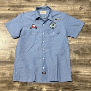 Dickies Men's Vintage Style Blue Work Shirt L Model T Ford Club Garage Shirt